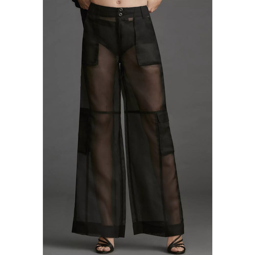 Anthropologie Black Sheer Wide-Leg Pants - Picture 2 of 5